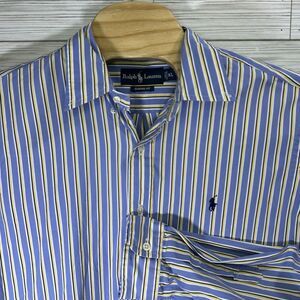 Ralph Lauren Men's Classic Fit Blue /Yellow Striped‎ Oxford Shirt ~Size XL